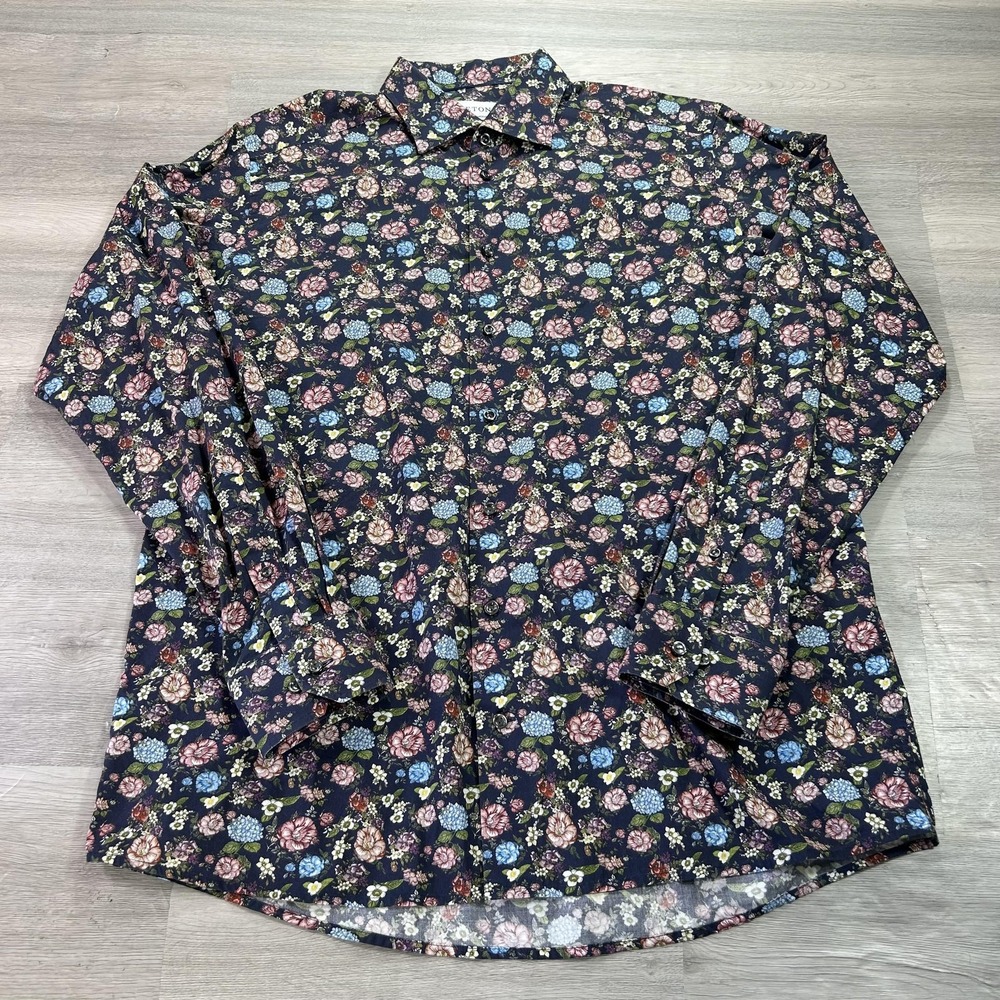 Eton Shirt Mens 17.5 44 Multicolor Floral Regular Fit Cotton Dress Long Sleeve